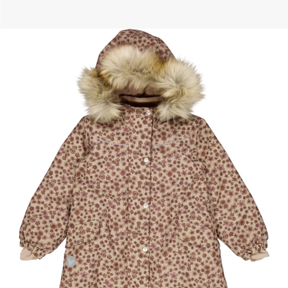 Wheat Kids Floral Winter Jacket with Faux Fur Hood (snow pants included) 2T